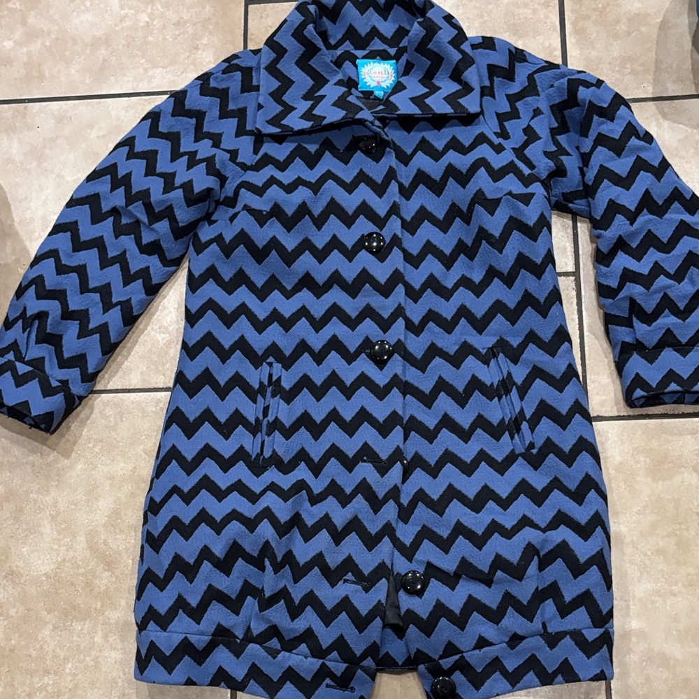 Plenty by Tracy Reese Blue and Black Chevron Coat